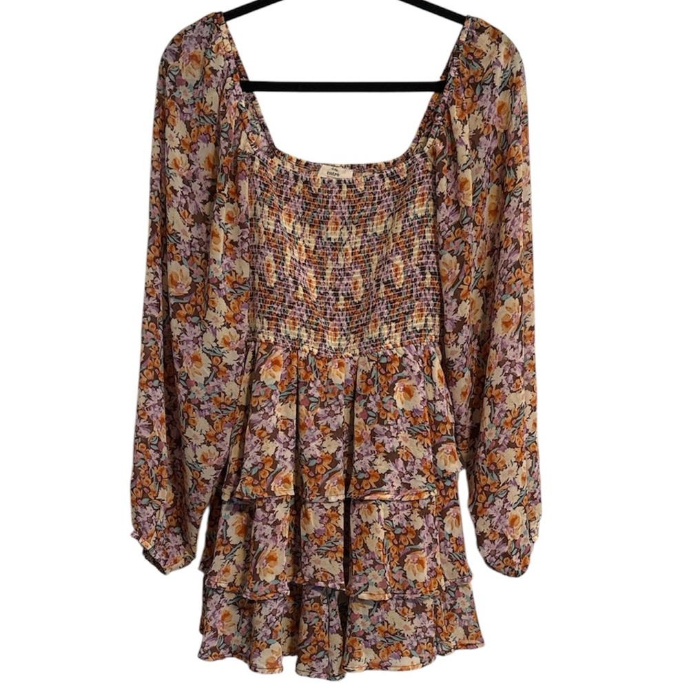 Entro Floral Print Smocked Top Ruffled Romper